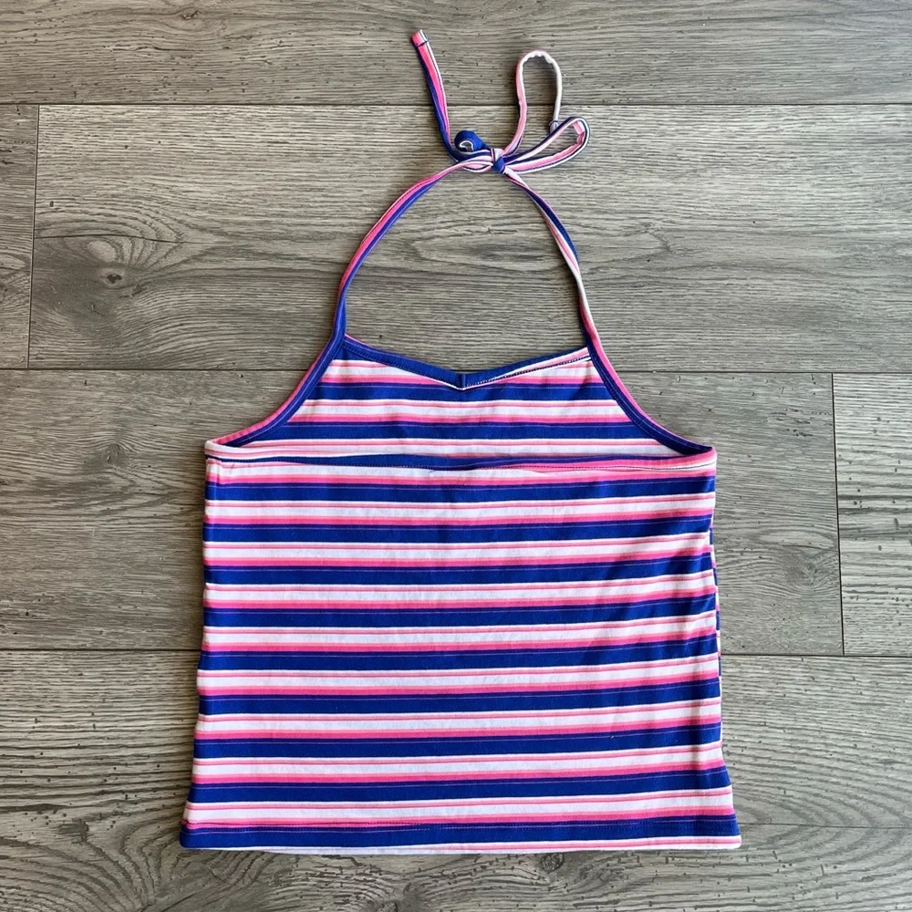 Old Navy Jersey Halter Top for Girls Blue Stripe Y2K Size Large